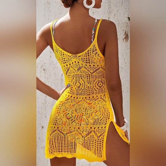 2/$40 NEW Summer Barbiecore Dopamine Butterly Yellow Crochet Swim Cover-Up - Picture 3 of 6